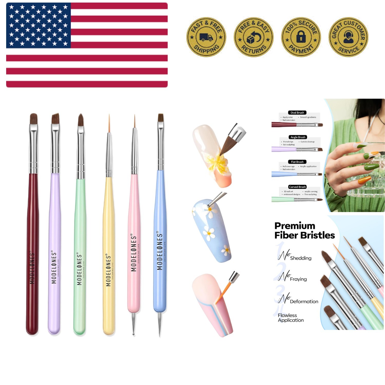 Nail Art Brushes Set, Nail Brush kit Gel Polish, Extension Gel, Liner, Clean …