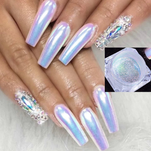 Aurora Chrome Powder Nail Glitter Mirror AB Opal Blue Iridescent Pearl Shimmer