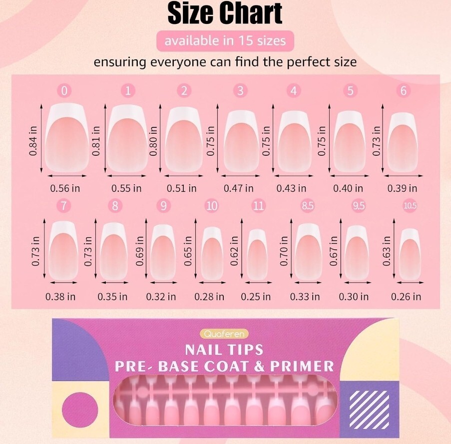 Soft Gel Nail Tips Short Pre Base Coat + Primer, 240 Pcs Pre short, pink
