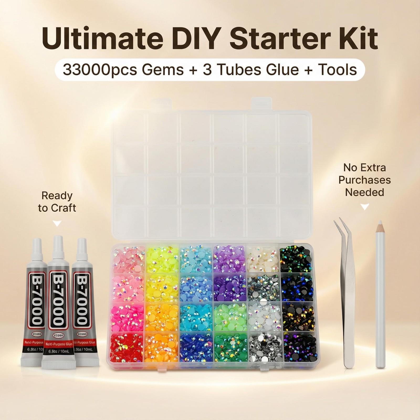 33000Pcs Rhinestones for Bedazzling, 3mm Bedazzler Kit with Flatback Rhinestones