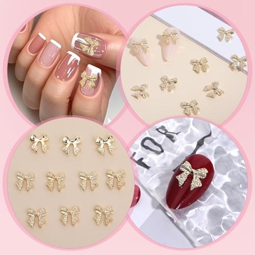 Pcs Gold Bow Nail Charms, 3D Alloy Nail Art Charms Plating Charm for Nails 20