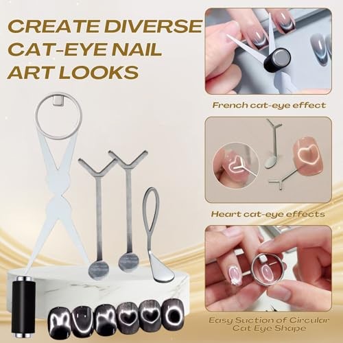 8-in-1 Cat Eye Magnet Set for Nails, French, Circular Hole, Heart Yellow Sets