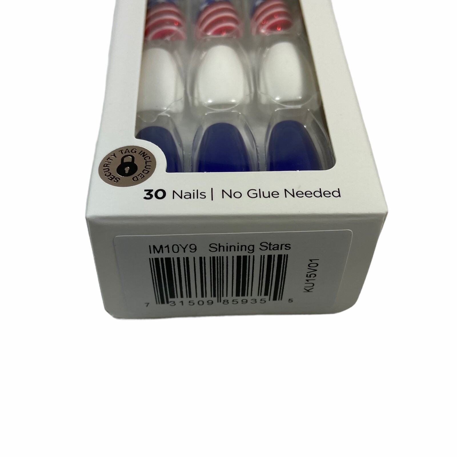 NEW Kiss Nails Impress Press On Manicure Medium Gel Coffin Red White Blue Flag