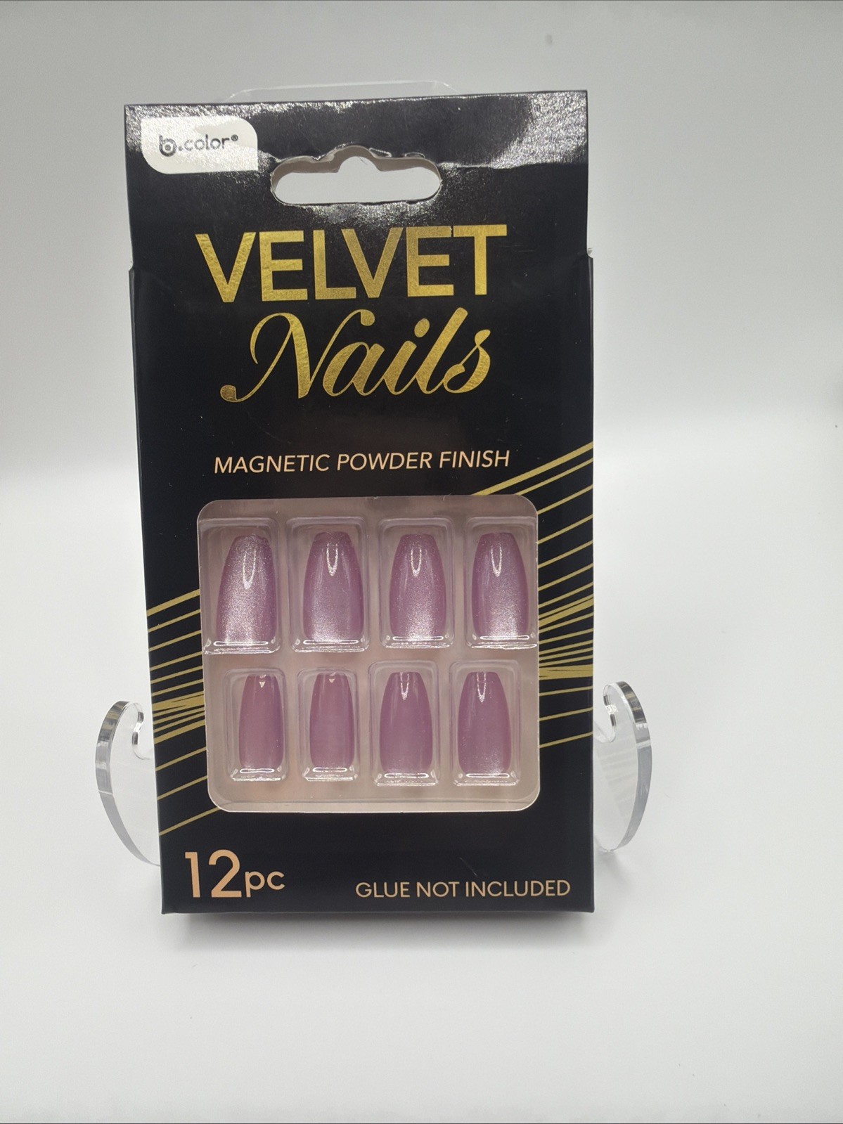 Velvet Nails Press On Nails 12 Pcs Pink Cat Eye Magnetic Effect Glossy