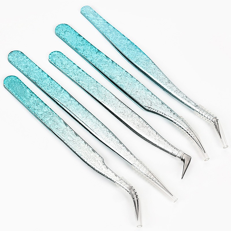 2PCS Eyelash Tweezers Eye Lash Clip Remover Tool False Extension Curved Pointed