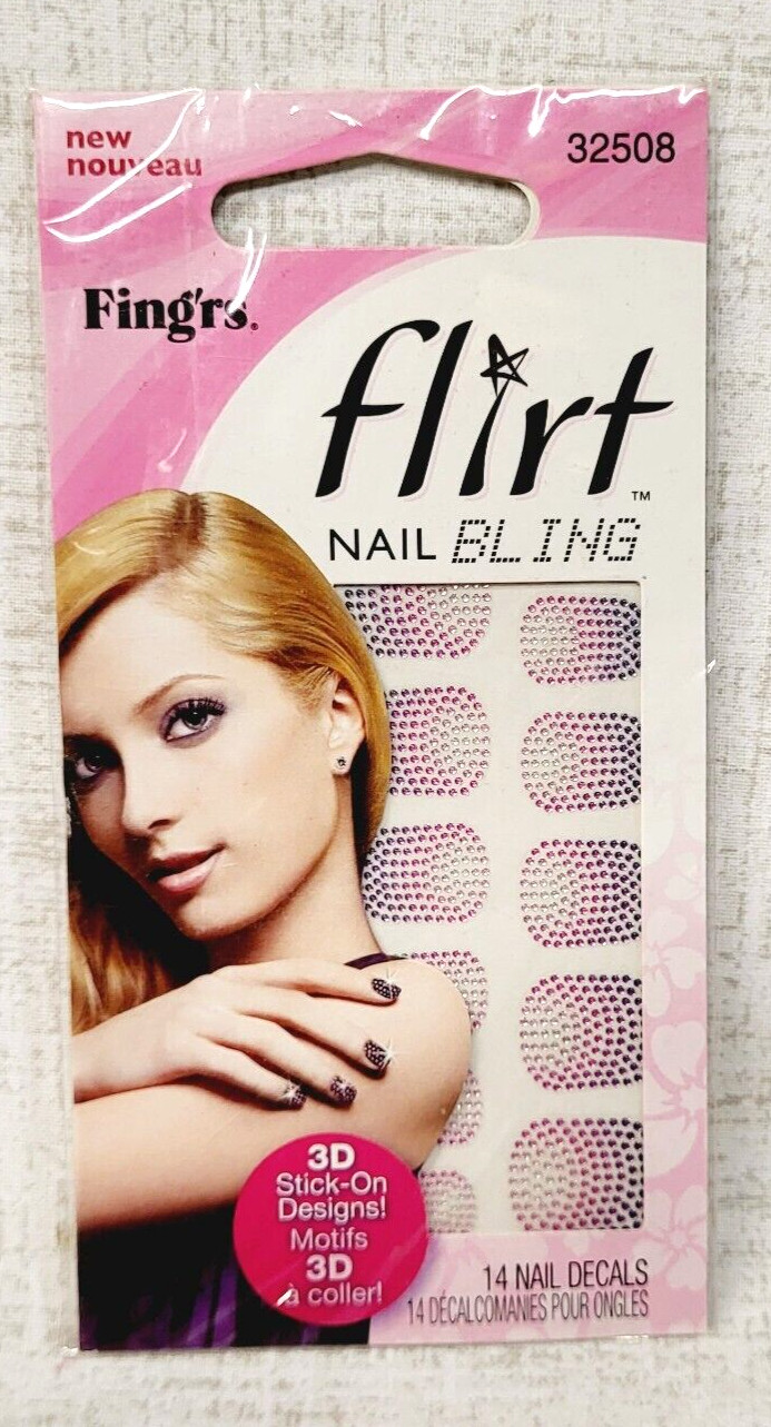 LOT/11 Fingrs FLIRT Nail Bling 14 Pink Purple Nail Decals 3D Sicker Designs NEW
