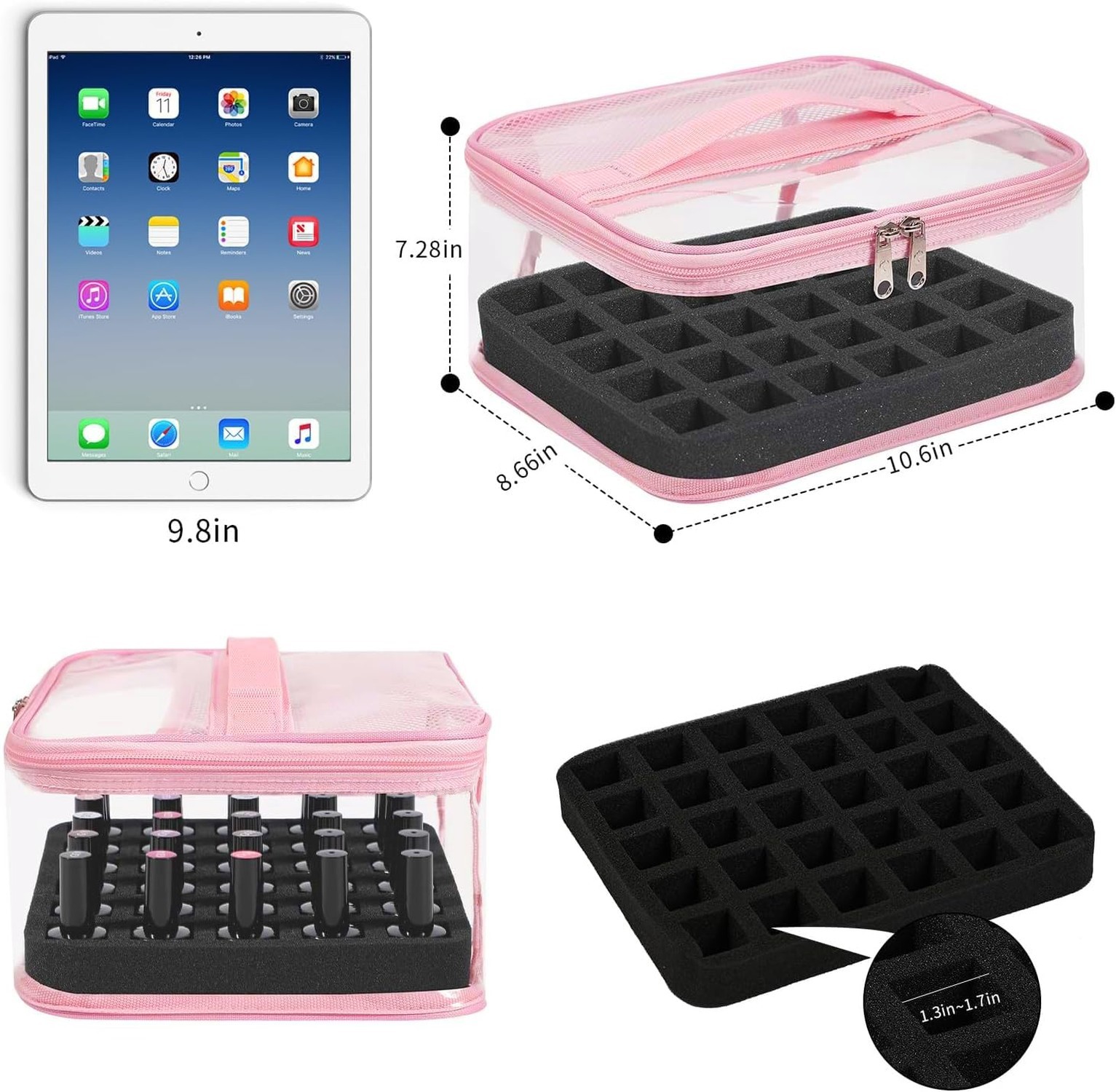 Beloving Clear Nail Polish Organizer Holds 30 Bottles PVC Nail Polish Case Se…