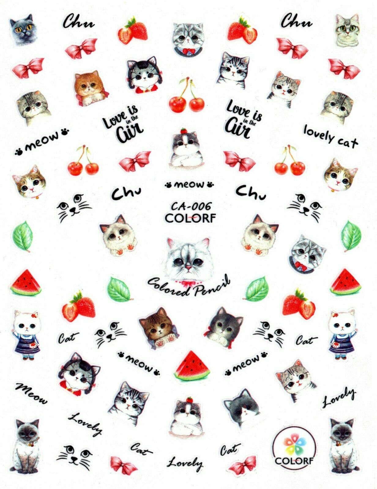 Nail Art 3D Decal Stickers Rabbit Cat Deer Flower Fruit Totoro NS30