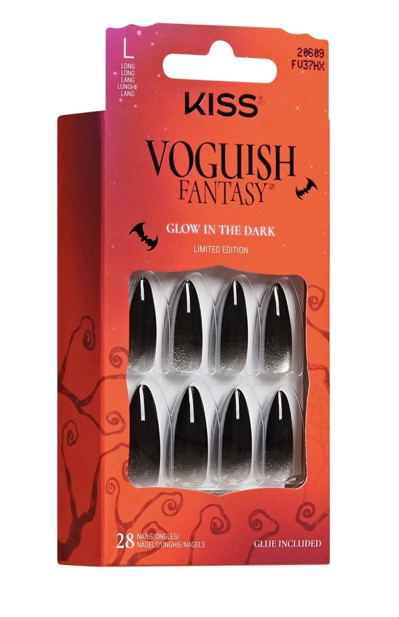 kiss Press On Nails,Voguish Fantasy Black Halloween Almond~Includes Free Gifts👻