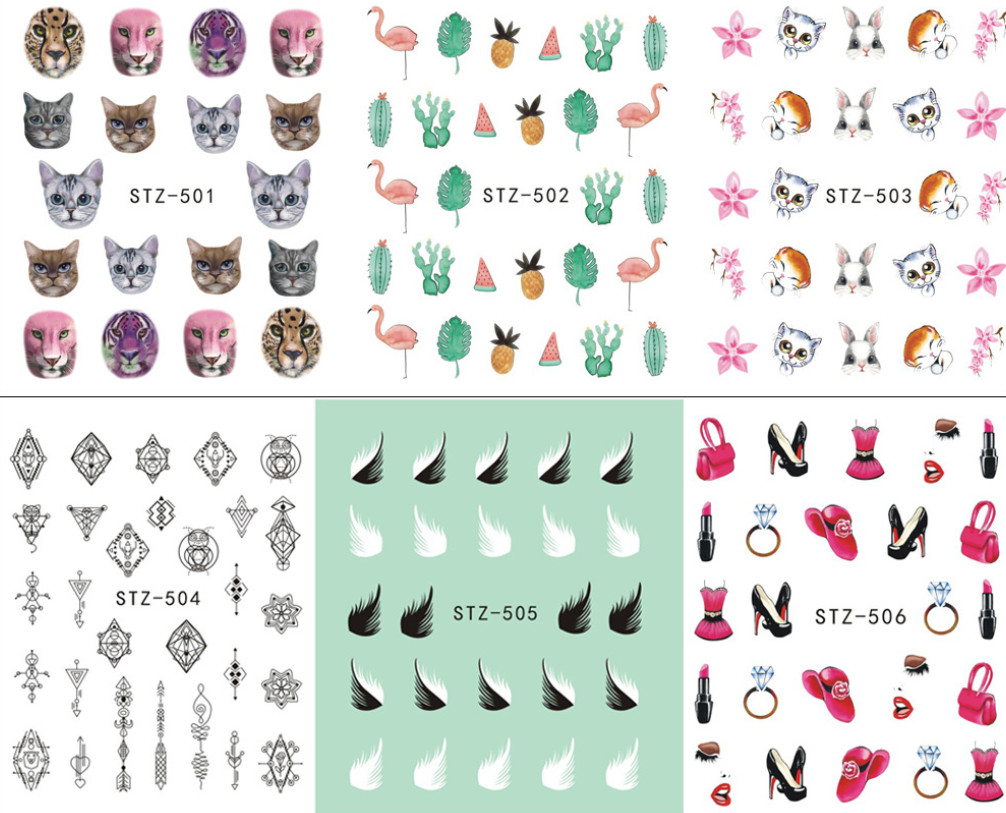 13Pcs Nail Art Water Transfer Lip Cat Butterfly Flora Sticker Tattoo Decals NS48
