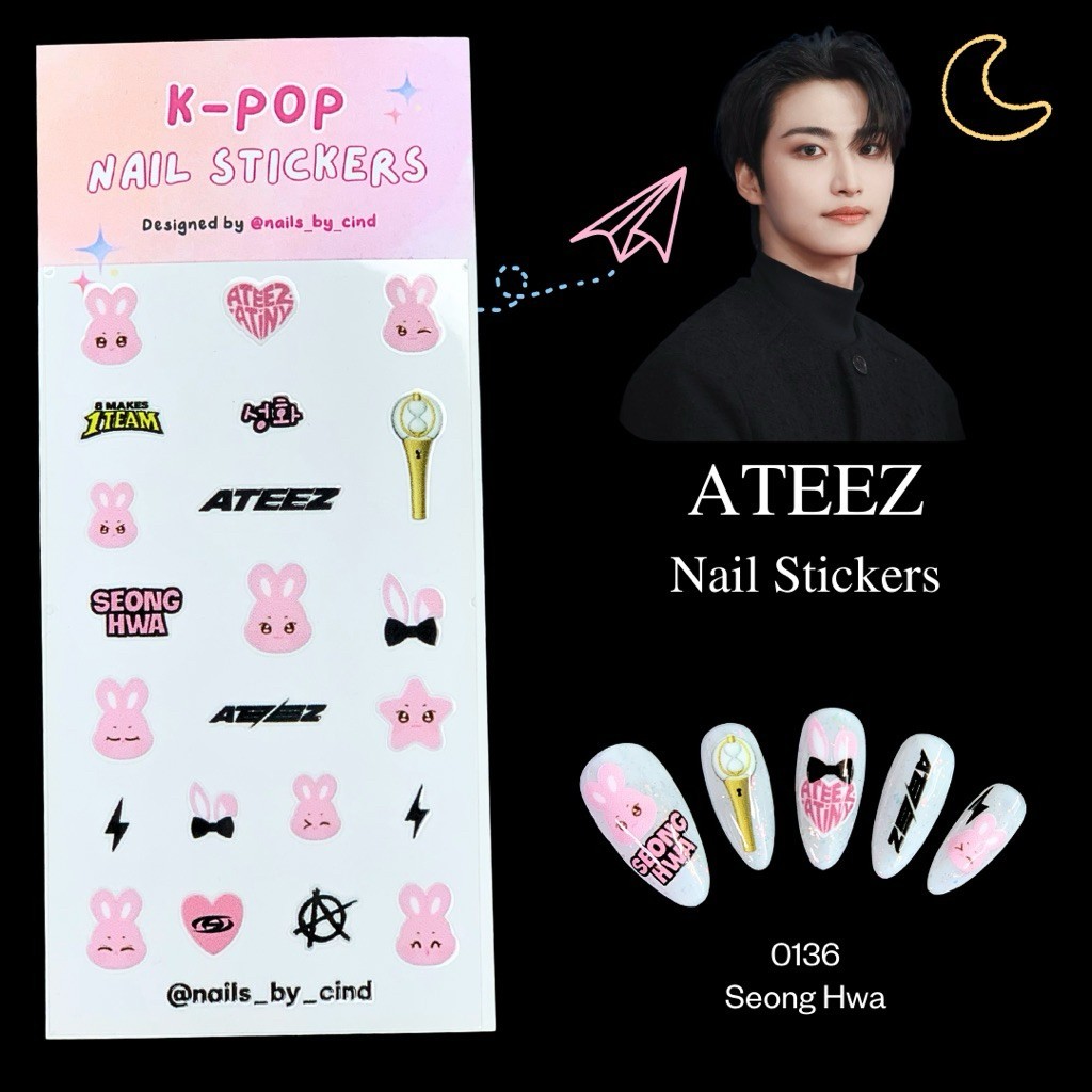 ATEEZ KPOP NAIL STICKER FAN MADE KOREA SAN WOO YOUNG SEONG HWA HONG JOONG I Z10
