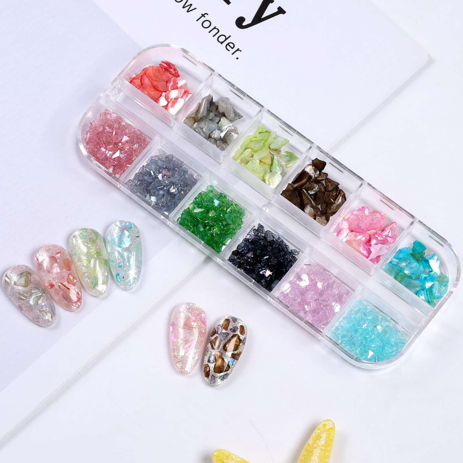 Shell Nail Glitter Flakes Set Summer Beach Ocean Holographic Iridescent Shell…