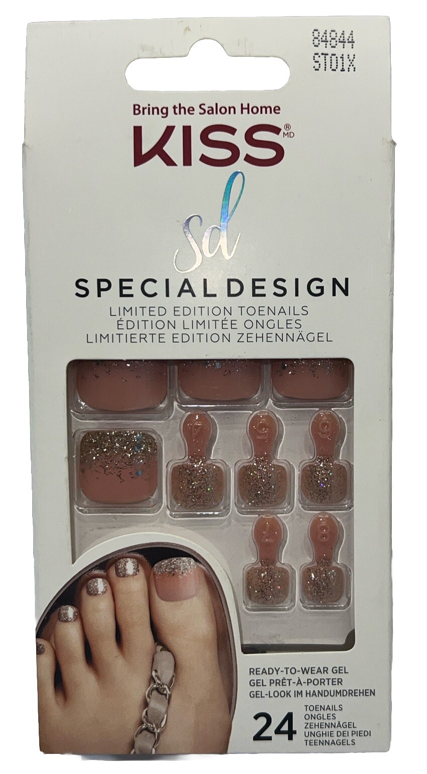 KISS SPECIAL DESIGN Toe Nails #84844 Hot PinkSparkles New See Description & Pics
