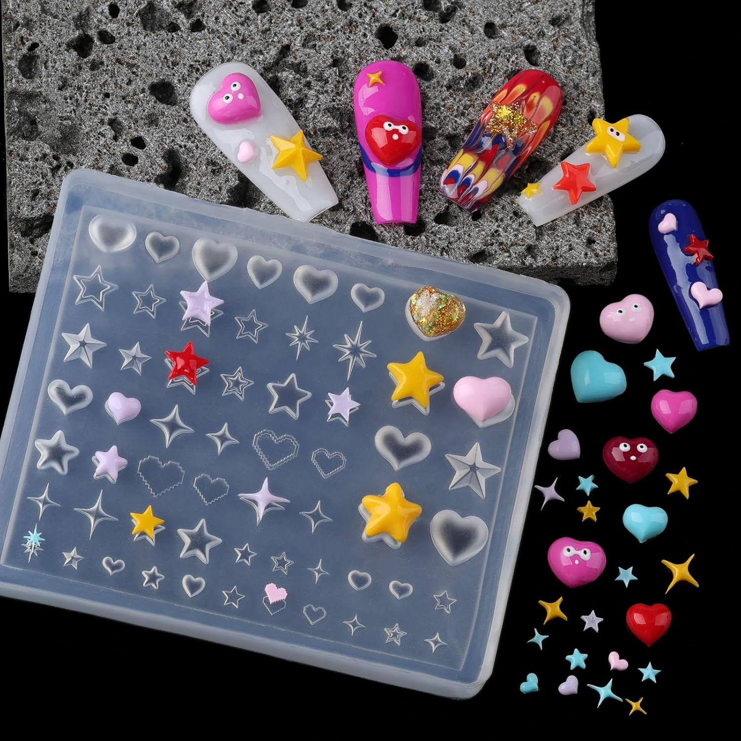 Star Heart Silicone Nail Molds for 3D Gel and Acrylic Nail Art Design