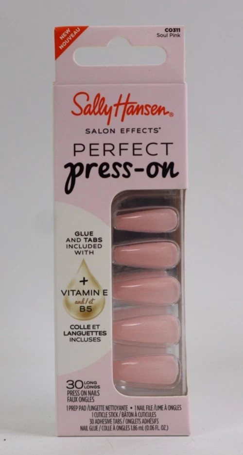 New Sally Hansen Salon Effects Perfect Press-on Nails Soul Pink Glue & Tabs