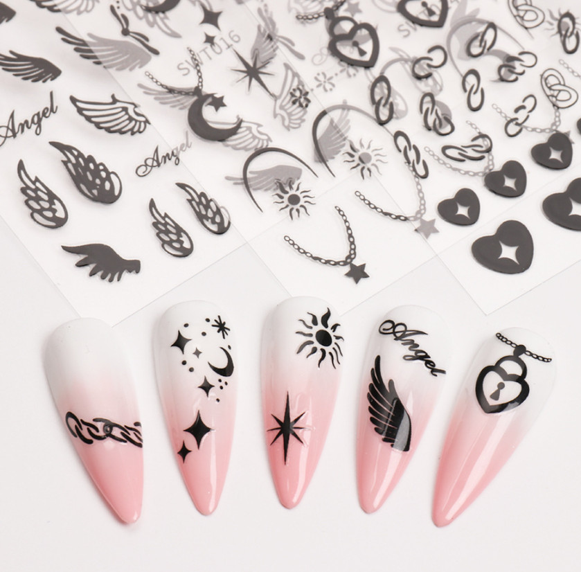 Nail Art Stickers 3D Angel Wing Heart Moon Star Sun Jewelry Self Adhesive NS48