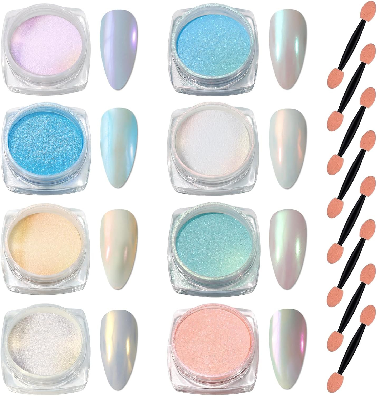 Mermaid Pearl Chrome Nail Powder, 8 Colors Metallic Mirror Effect Pigment