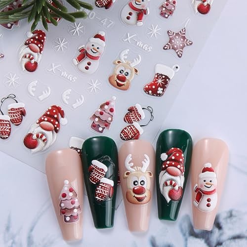 Christmas Nail Art Stickers 5D Embossed Decals 4PCS Santa Christmas design3