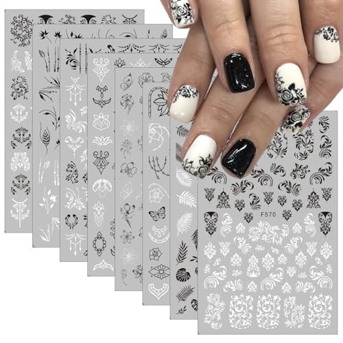 8 Sheets Flower Vintage Vine Nail Stickers, 3D Self-Adhesive Vintage Flower