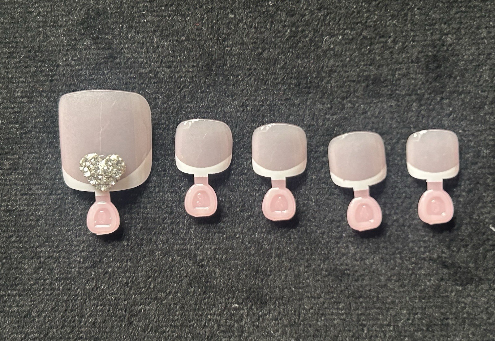 Pink White Square Short Press-On Toe Nails French 3D Diamond Full Cover Acrylic