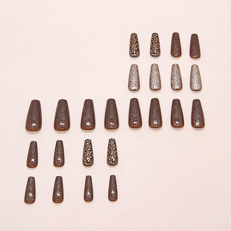 48 Pieces of High-end Brown Gold Leopard Print Fake Nails – Removable Nail Art