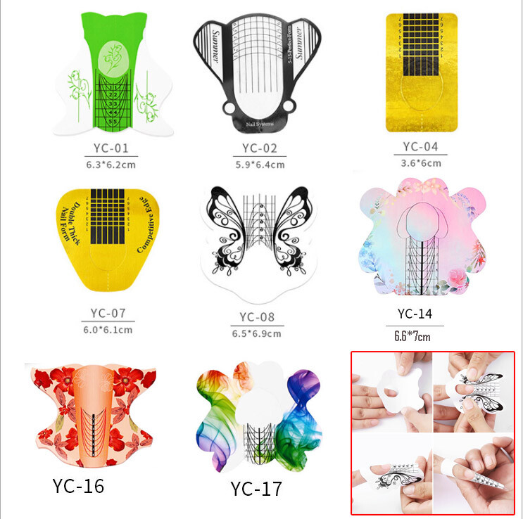 100Pcs Self Adhesive Butterfly Nail Forms Acrylic UV Gel Nail Art Extension Tips