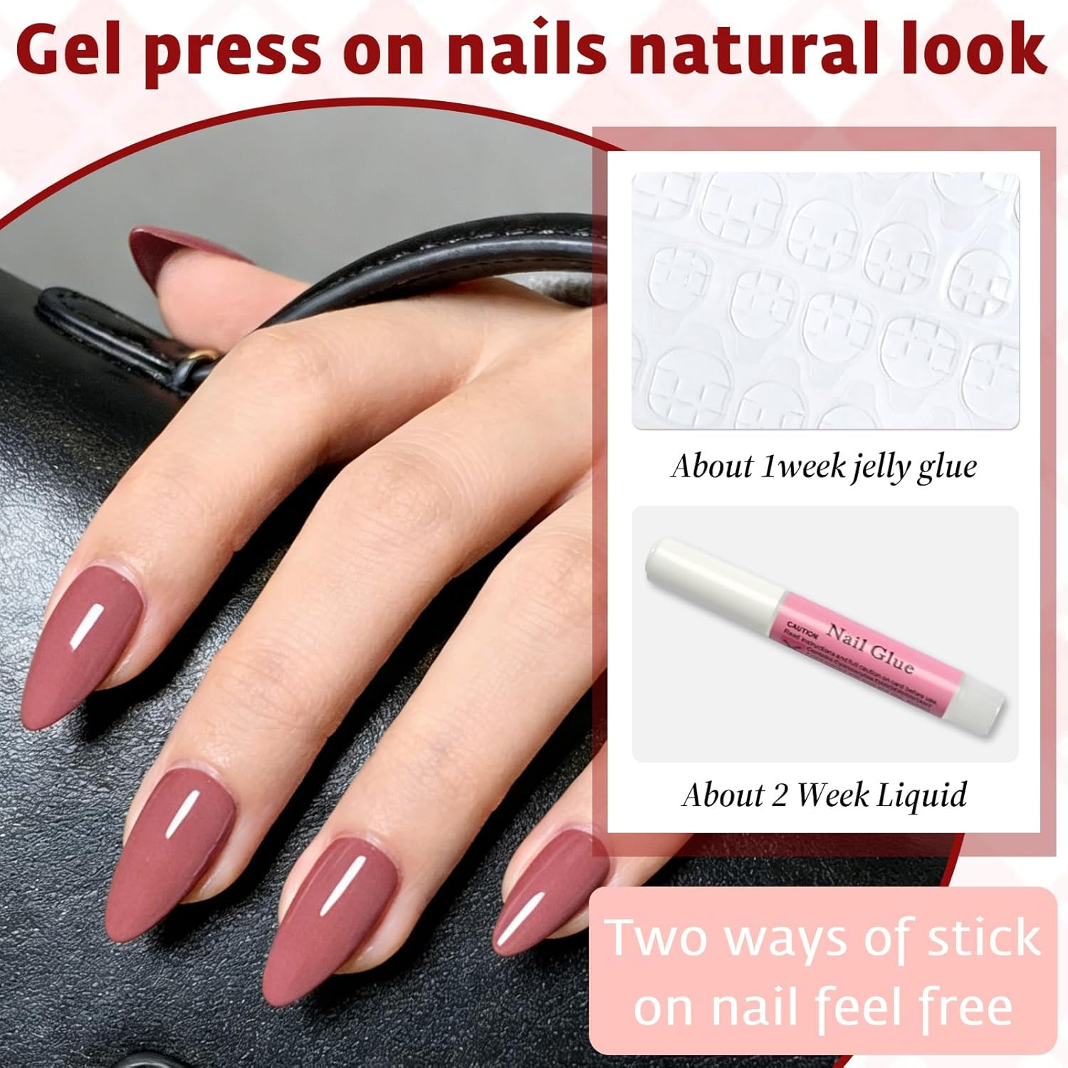 240Pcs Dusty Rose Press on Nails Almond- Short Press on Nail Pink in 12 Sizes fo