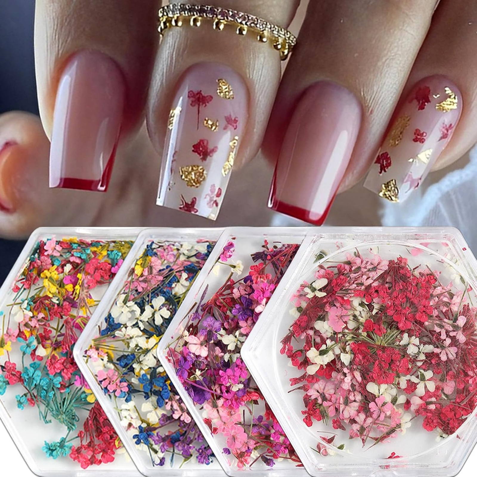 Dried Flowers Nail Art Stickers Set 4 Boxes Natural Tiny Floral Petals Colorful