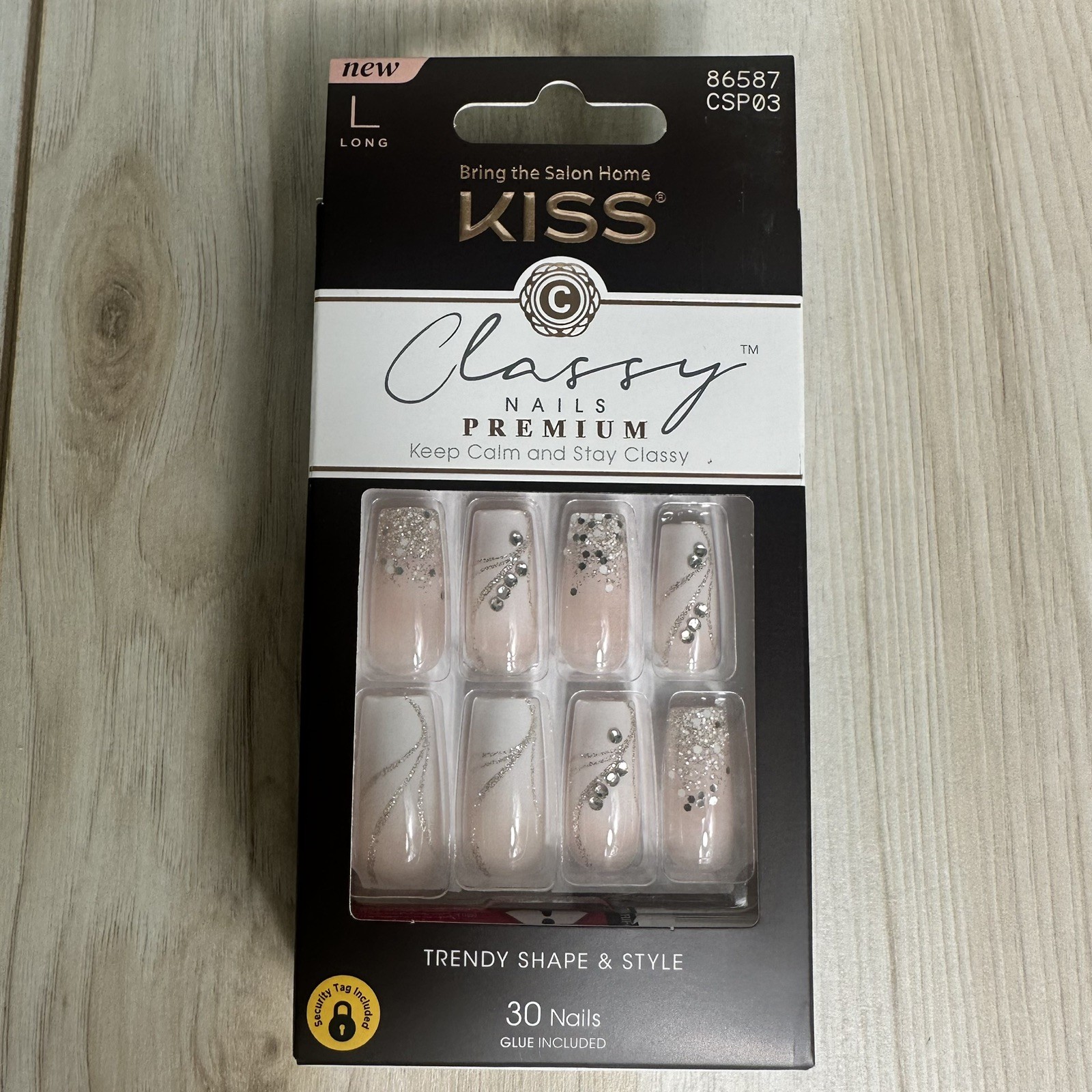 Kiss Classy Press On Nails Long Nude Glitter Rhinestones Wedding Prom 2 Pack
