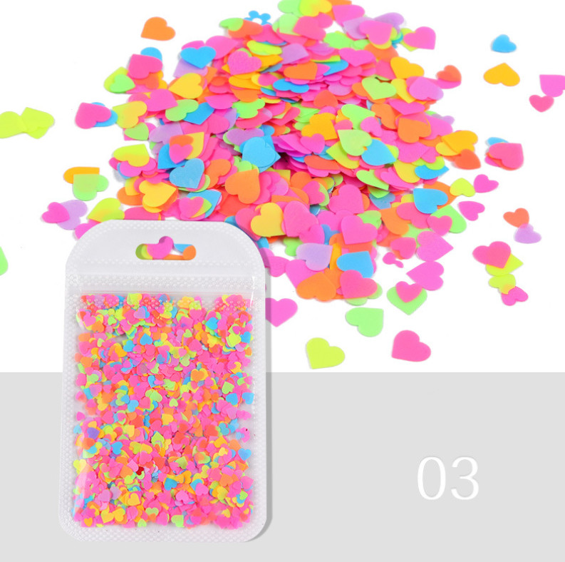 3/4MM Neon Fluorescent Heart Glitter Sequins Manicure Nail Art Stickers 2G NH25