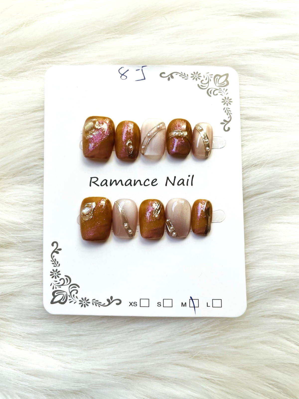 Bronze Pink Pearl Gold Premium Press On Nails Size MEDIUM, Short Length Square