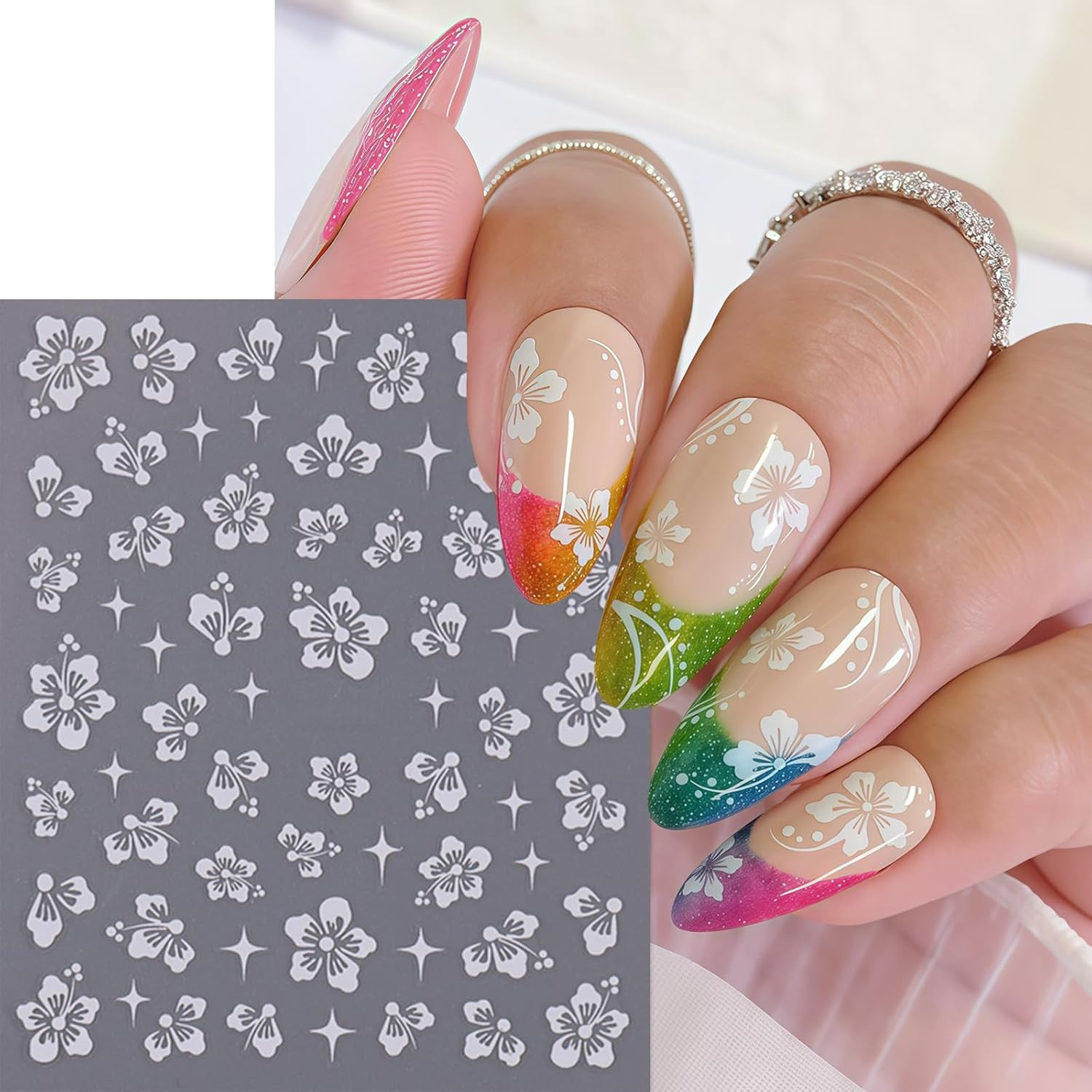 10 Sheets Hibiscus Flower Nail Stickers for Nail Art Petal Floral Nail Art Decal