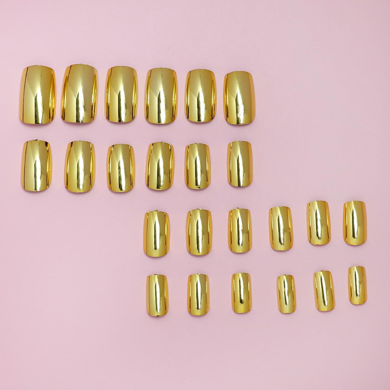 Metallic Gold Press On Nails Short Square Silver Fake Nails Acrylic Nail Tips…
