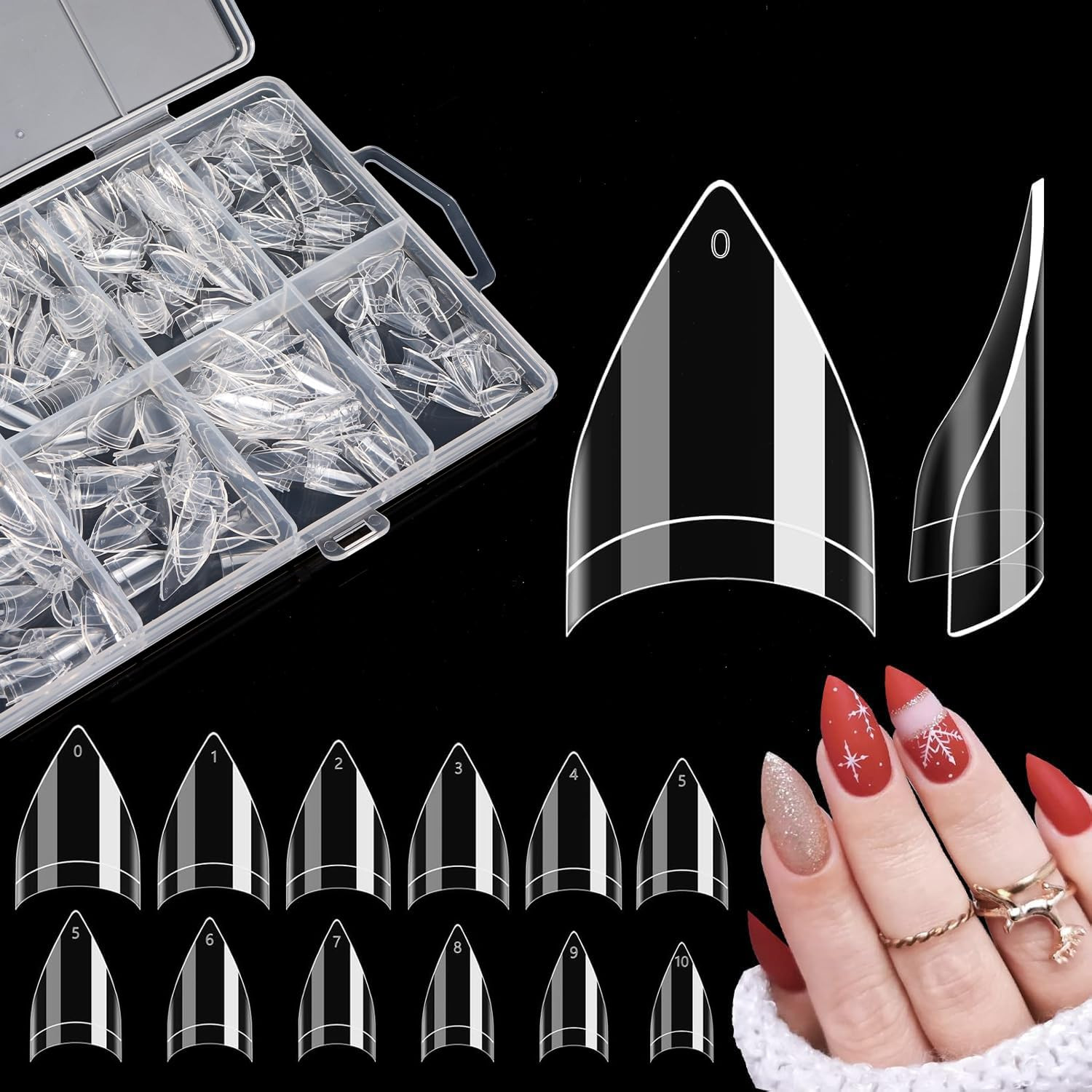 600PCS Short Stiletto Nail Tips for Acrylic Nails Professional, Extra Short Clea