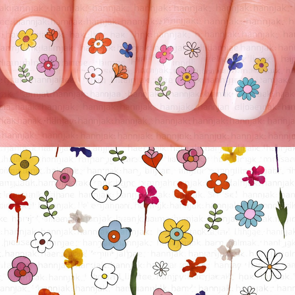 Floral Spring Theme Nail Art Sticker Wild Flower Decal Peel & Stick 80 Decals