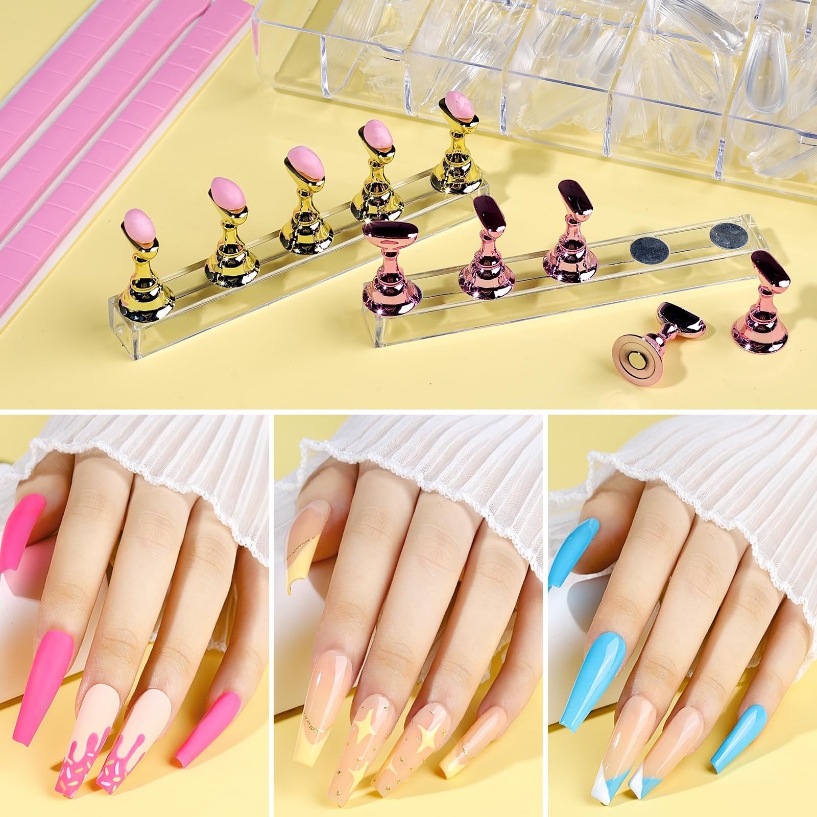Teenitor Press On Nail Kit – Clear Coffin Tips, Art Brushes, Black