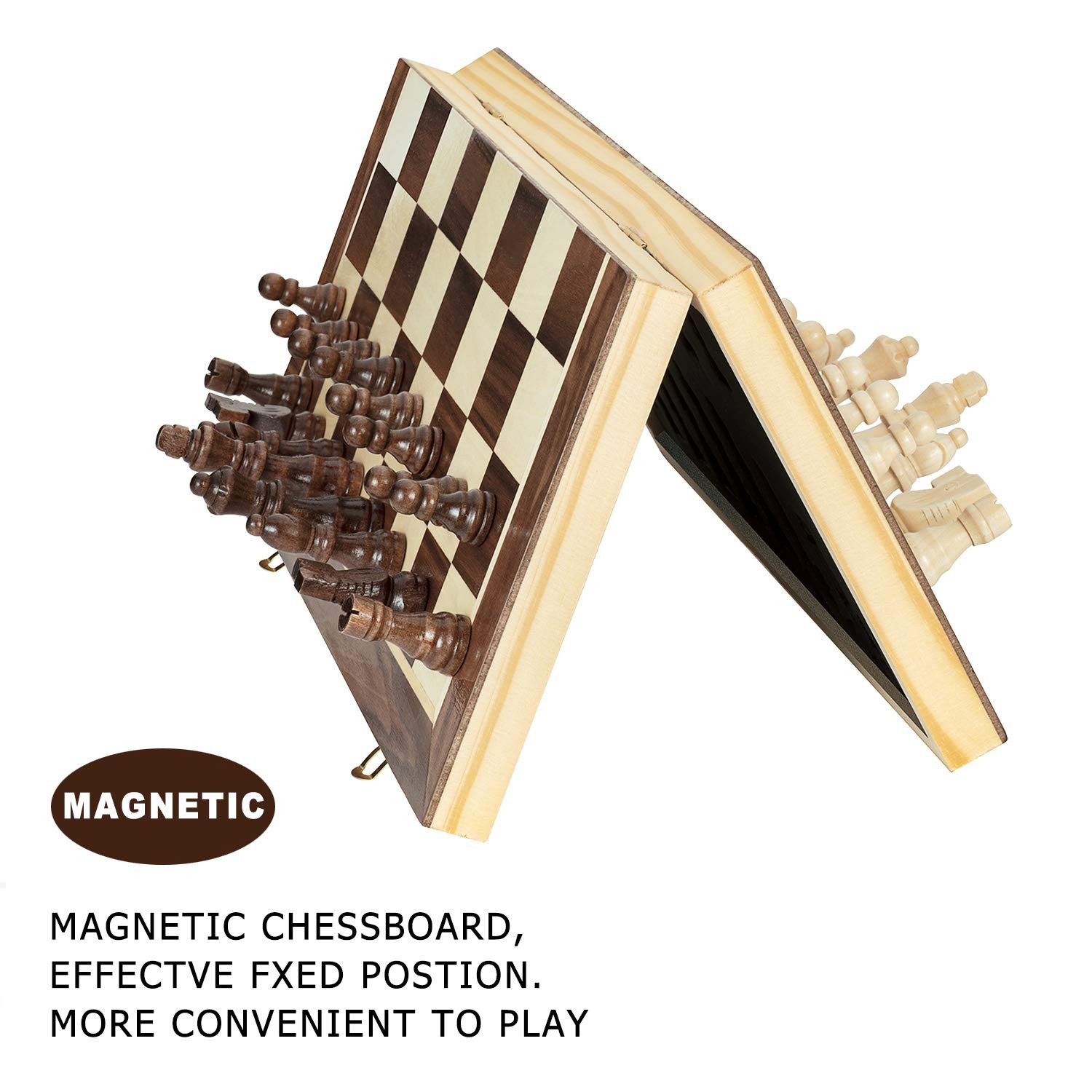 AMEROUS 15 Inches Magnetic Wooden Chess Set – 2 Extra 15 inches, Bronze