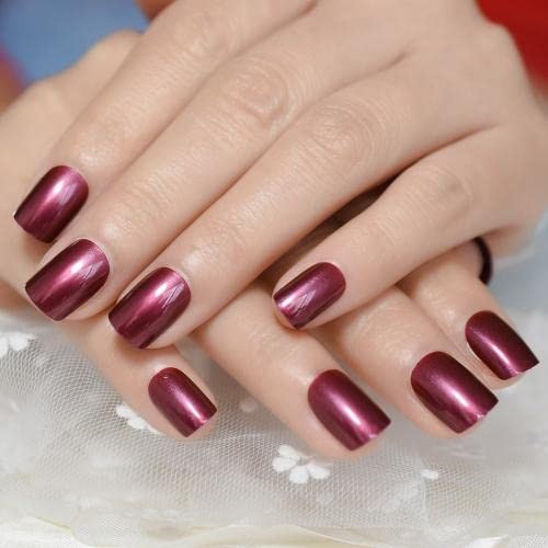 Shiny Pretty Red Glossy Press On Nails Short Squoval False Nails Women Girls …
