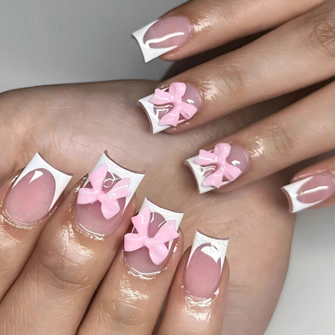 24Pcs Upgrade Your Look with Pink Leopard Print Bow Full Coverage False Nail Set