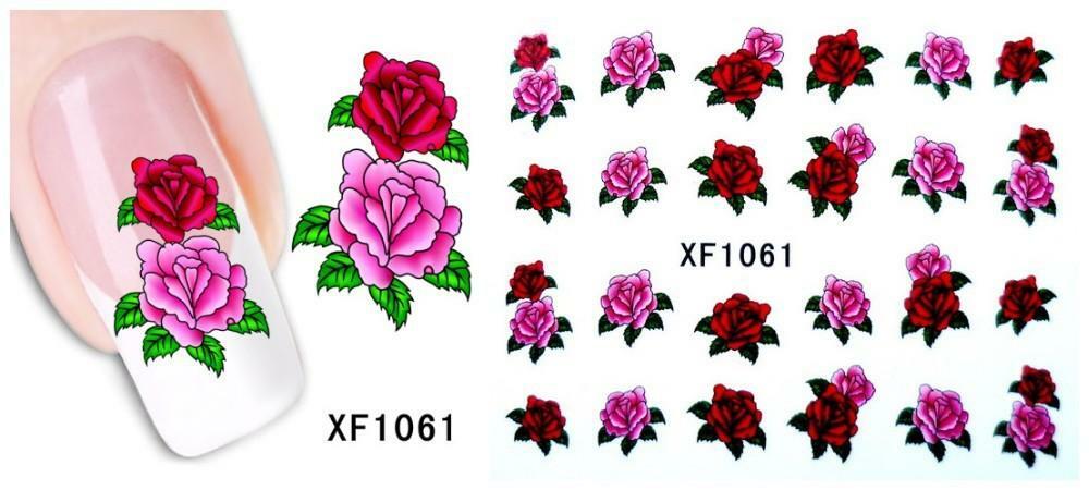Nail Art Water Transfer Sticker Decal Stickers Pretty Flowers Red Pink XF1061