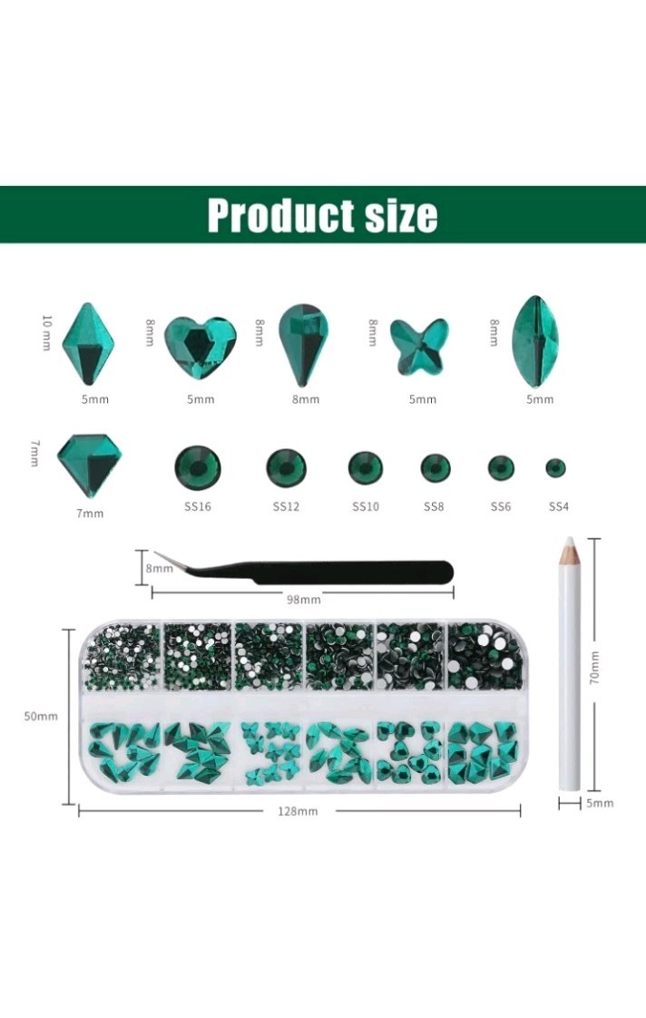 810PCS Rhinestones Crystal Rhinestones for Nail, Green Mixed Designs Nail Art