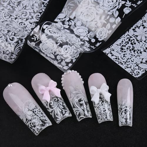 Lace Nail Foil Sheets, 10 Rolls Black White Flower Nail Foils Transfer Lace01