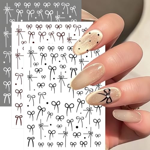 6 Sheets Valentines Day Nail Art Stickers Decals Black White Red wine red bow