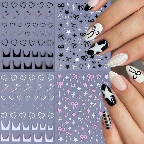 8 Sheets Heart Bow Star Nail Stickers for Nail Art 3D Self-Adhesive pink bow