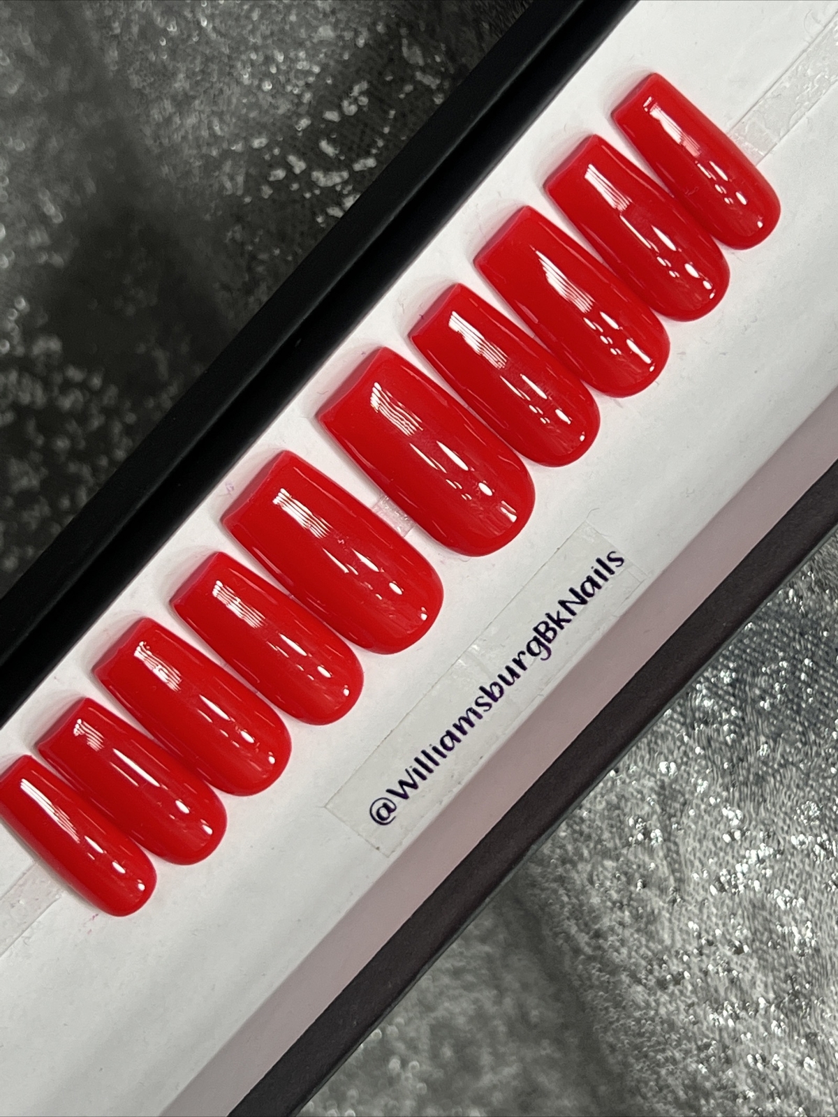 🍎 CUSTOM Gel Press On False Nails, SHINY RED, 10p set M w/ FULL KIT