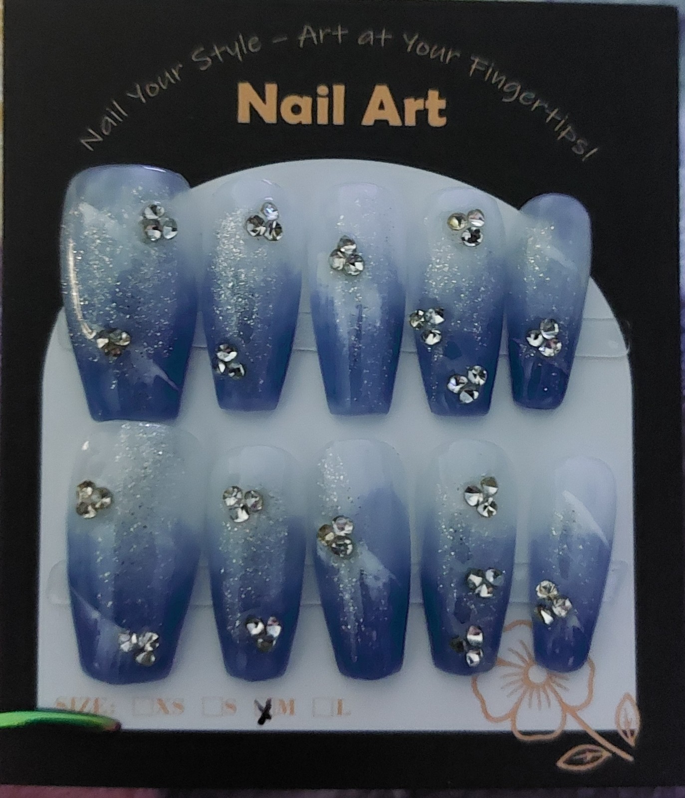 Press on nails, Handmade, nail art, size Medium, various lengths, lot of 3 sets