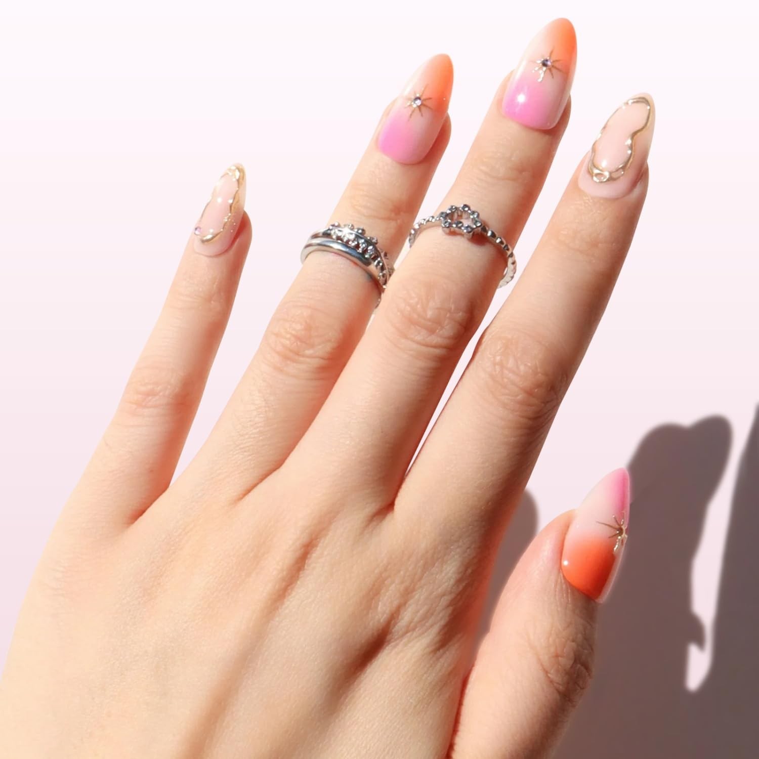 Nail Reformation Press On Nails, Pink Orange Swirl Medium Almond 30 Pcs