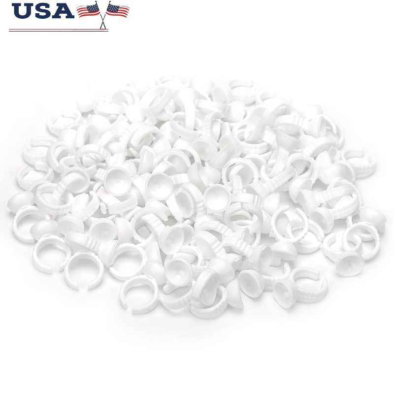 100PCS Disposable Plastic Glue Rings Holder Nail Art Tattoo Makeup Tools New