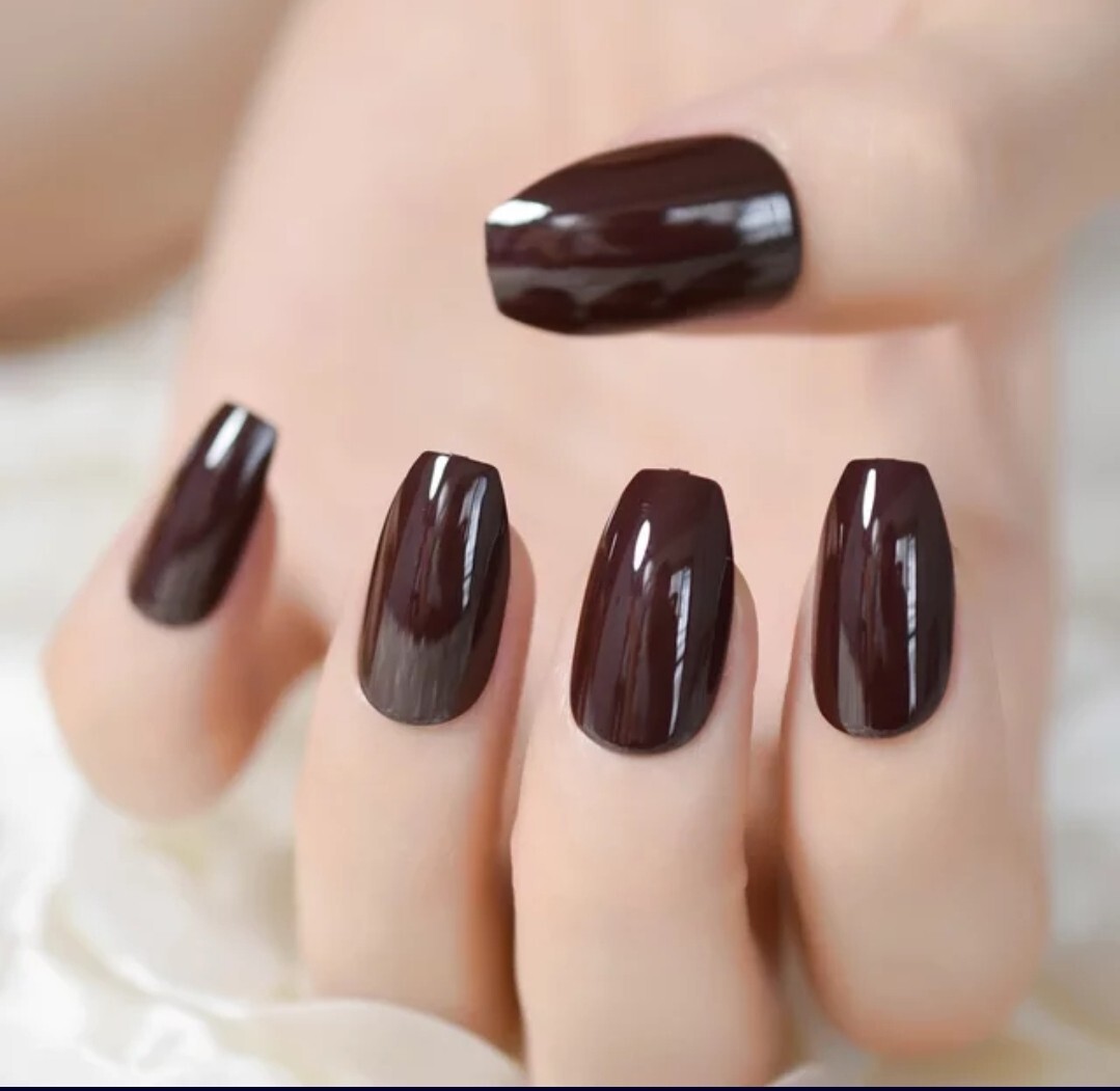 Dark Blood Red Brown Purple Press On Nails Goth alt glue on kit Coffin Medium