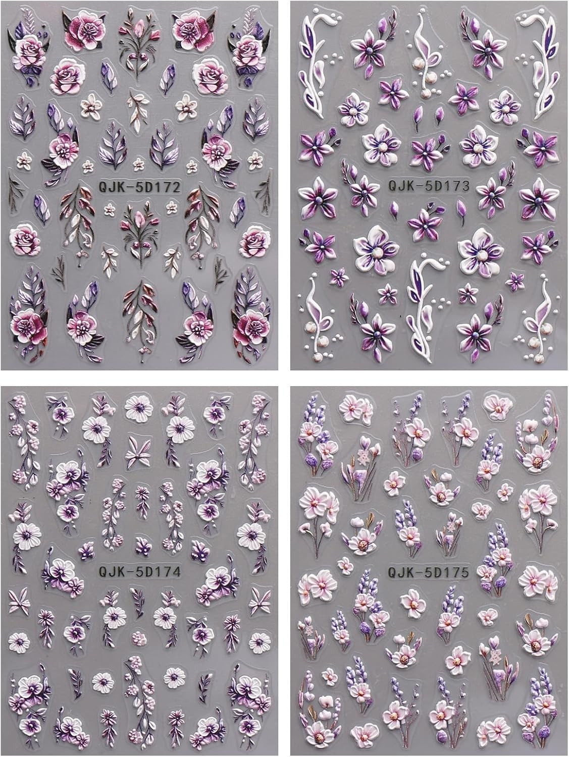3D Embossed Flower Nail Art Stickers Decals Self-Adhesive 5D Spring